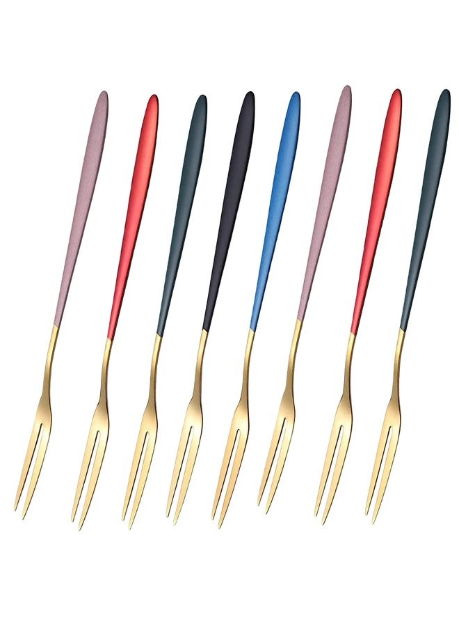 SIYANSHU Fruit Forks Appetizer Dessert Forks Salad Forks Stainless Steel Forks Tasting Appetizer Forks Portable Cocktail Salad Fruit Forks for Party Banquet Cocktail Dessert Travel Random (Pack of 8). - Image 1
